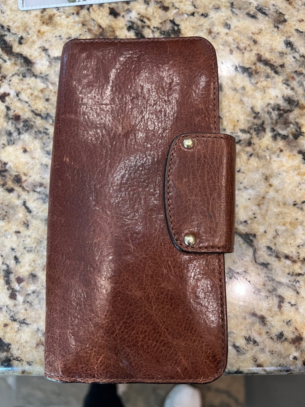 Coach Brown Leather Trifold Wallet with Brown Snap Tab and Gold Hardware - Picture 3 of 3
